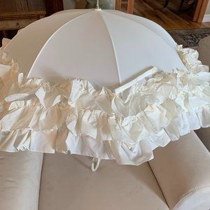 Ruffled Cream Umbrella Leather handle
